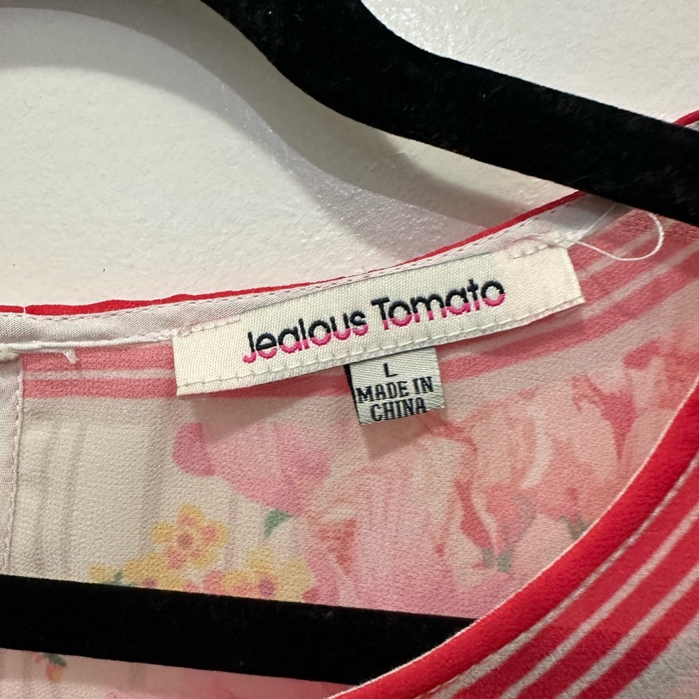 Jealous Tomato Pink and White Floral Blouse Sz L - Picture 5 of 6